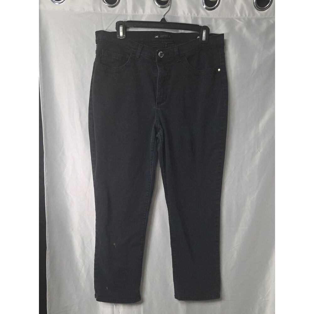 Women's Easy Fit Black Denim Pants Size 14 Short Waist 34" Inseam 24"